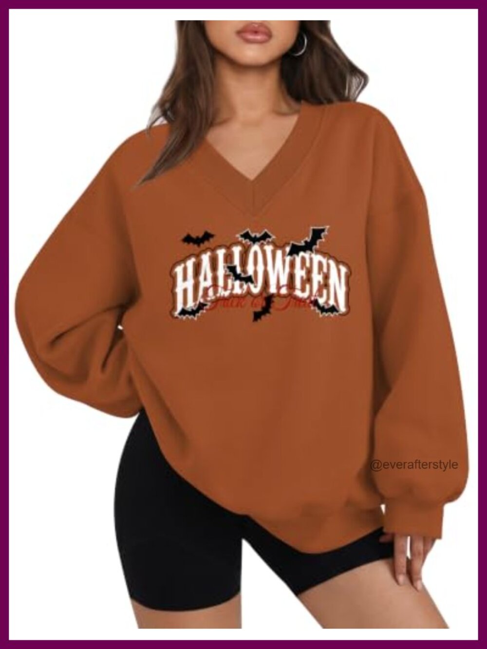 Womens Oversized V Neck Sweatshirt Fleece Lined Pullover Long Sleeve